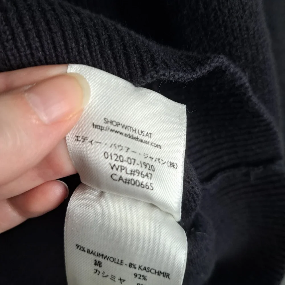 Eddie Bauer Men's Mock Neck Sweater Size LT Quarter Zip Cotton Cashmere Blalck